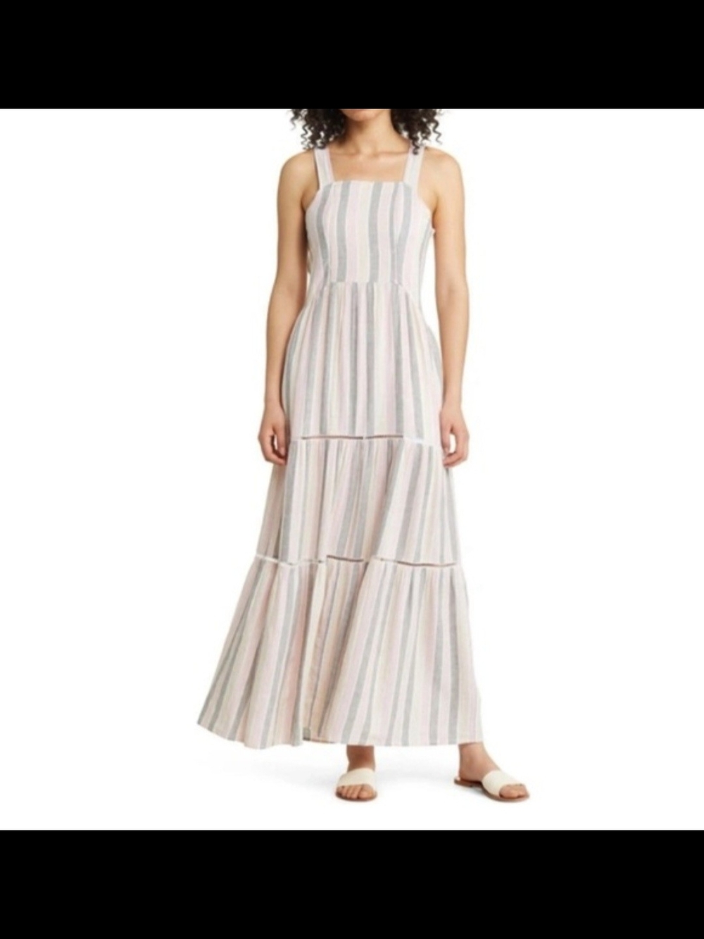 Caslon Striped Square-Neck Tiered Maxi Dress in Pastel Stripe